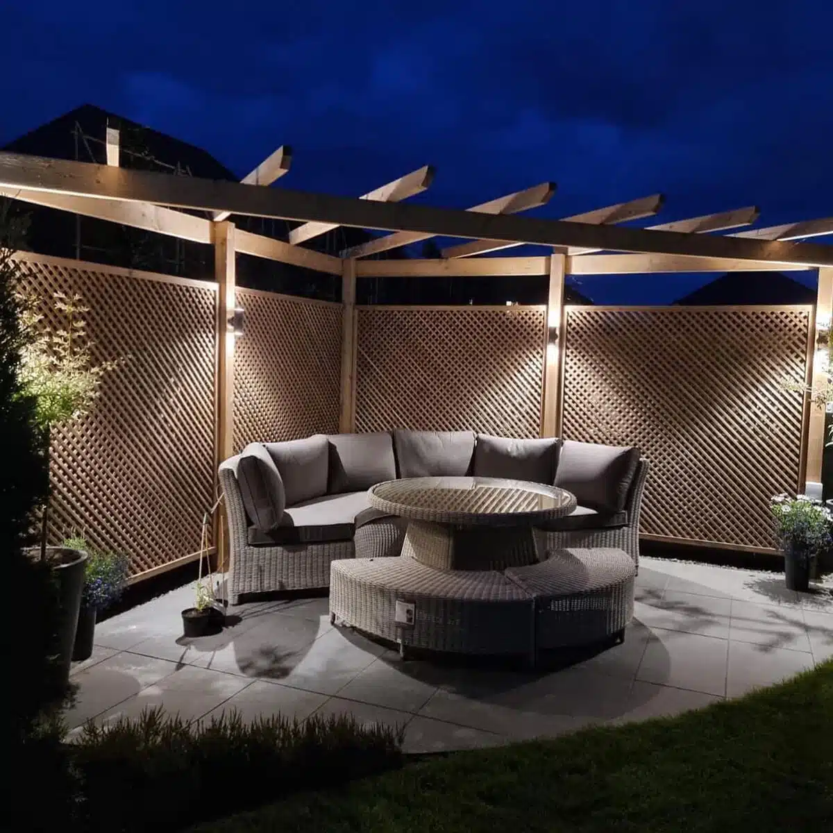 outdoor seating with electrical lighting